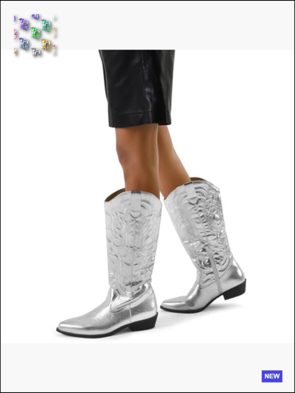 Women's Cowboy Boots Mid Calf Western Embroidered Chunky Heel Cowgirl Boots - Picture 3 of 7